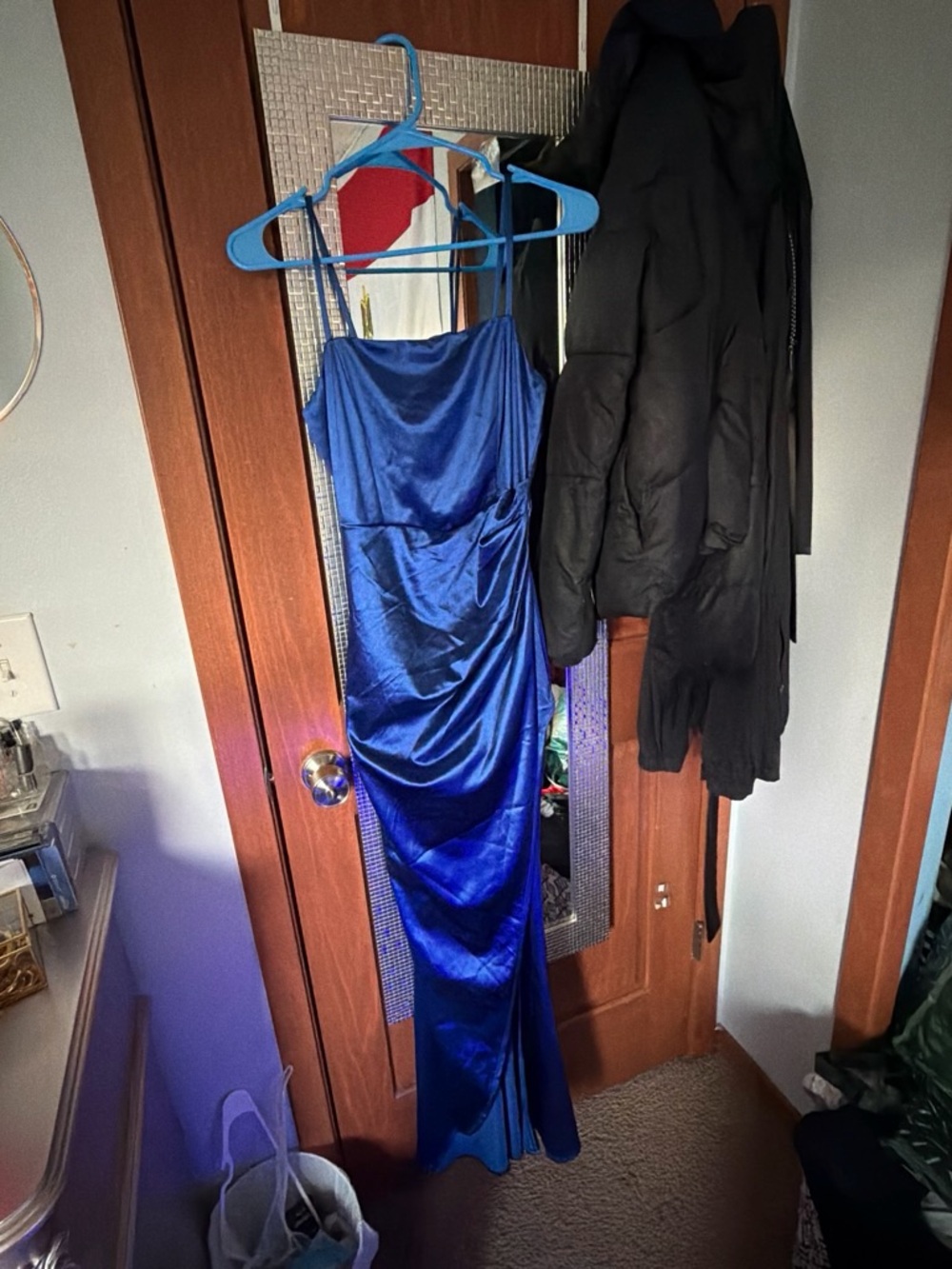 Macy's Royal Blue Satin Maxi Slip Dress